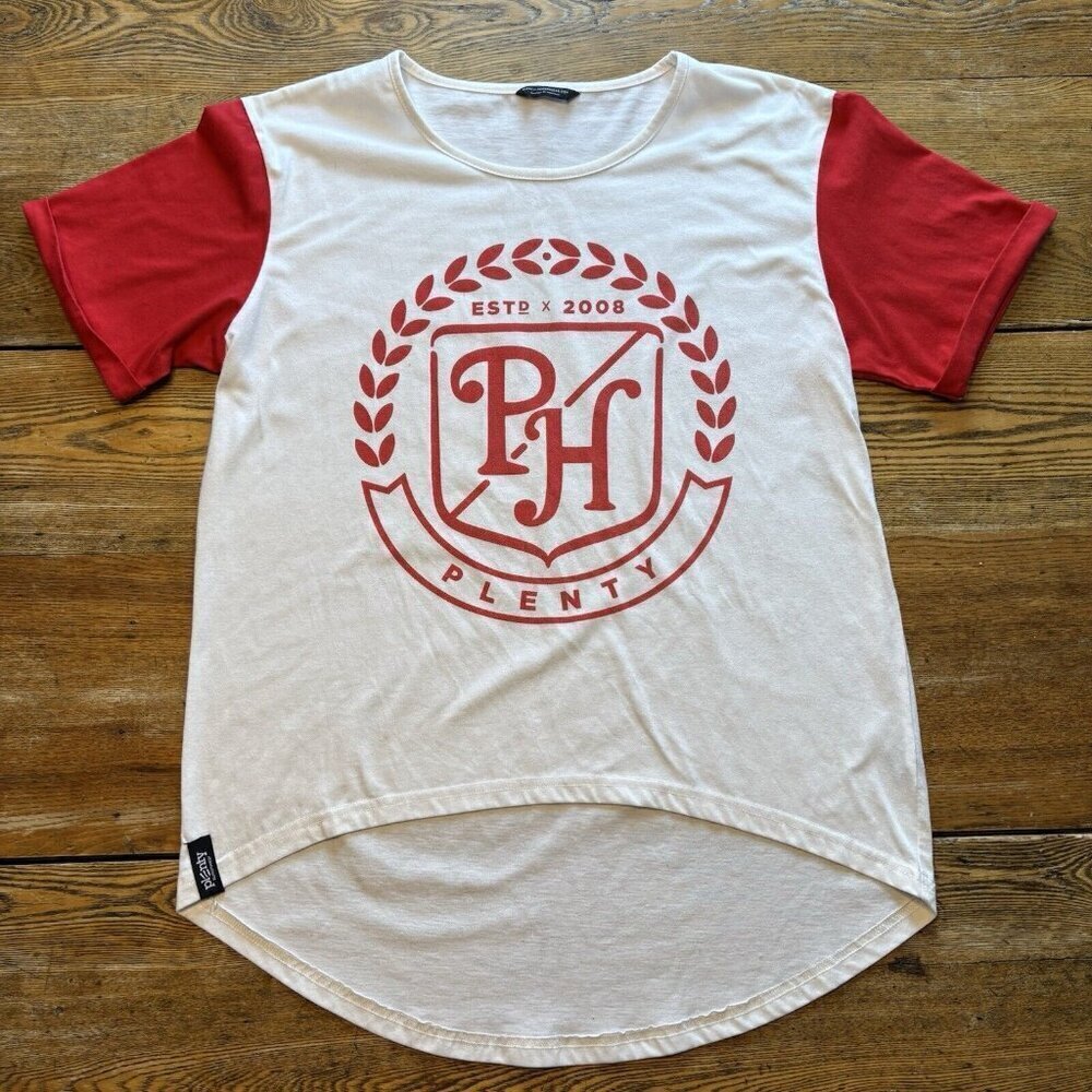 Plenty Human Wear T-shirt Mens M‎ Red White Long Back 100% Cotton Quebec